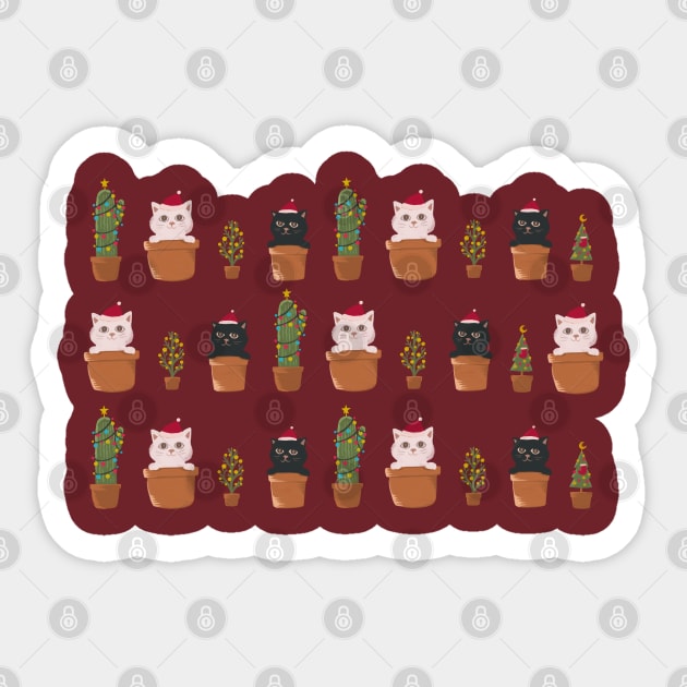 Cat and Plants Christmas tree cactus gifts Sticker by Chewbarber